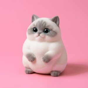 Fluffy white and grey Siamese cat squishy with big eyes